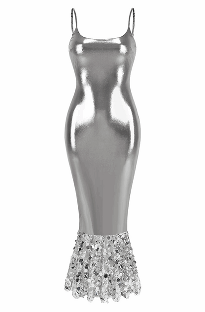 Silver dress with sequin hem