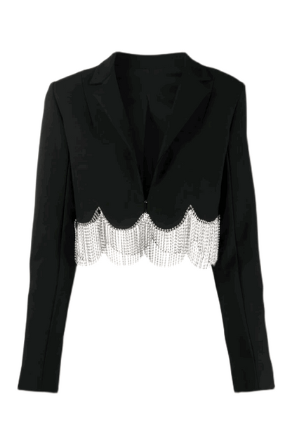 Rhinestone fringe cropped blazer and skirt set