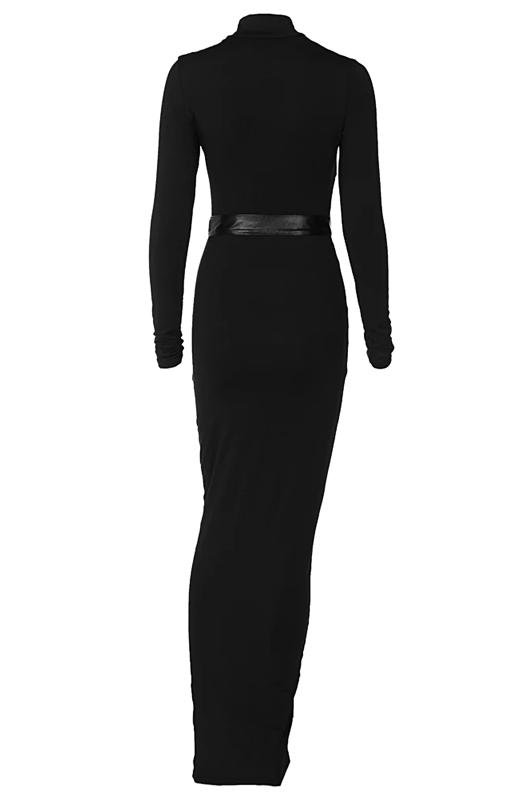 Black maxi dress with leather belt