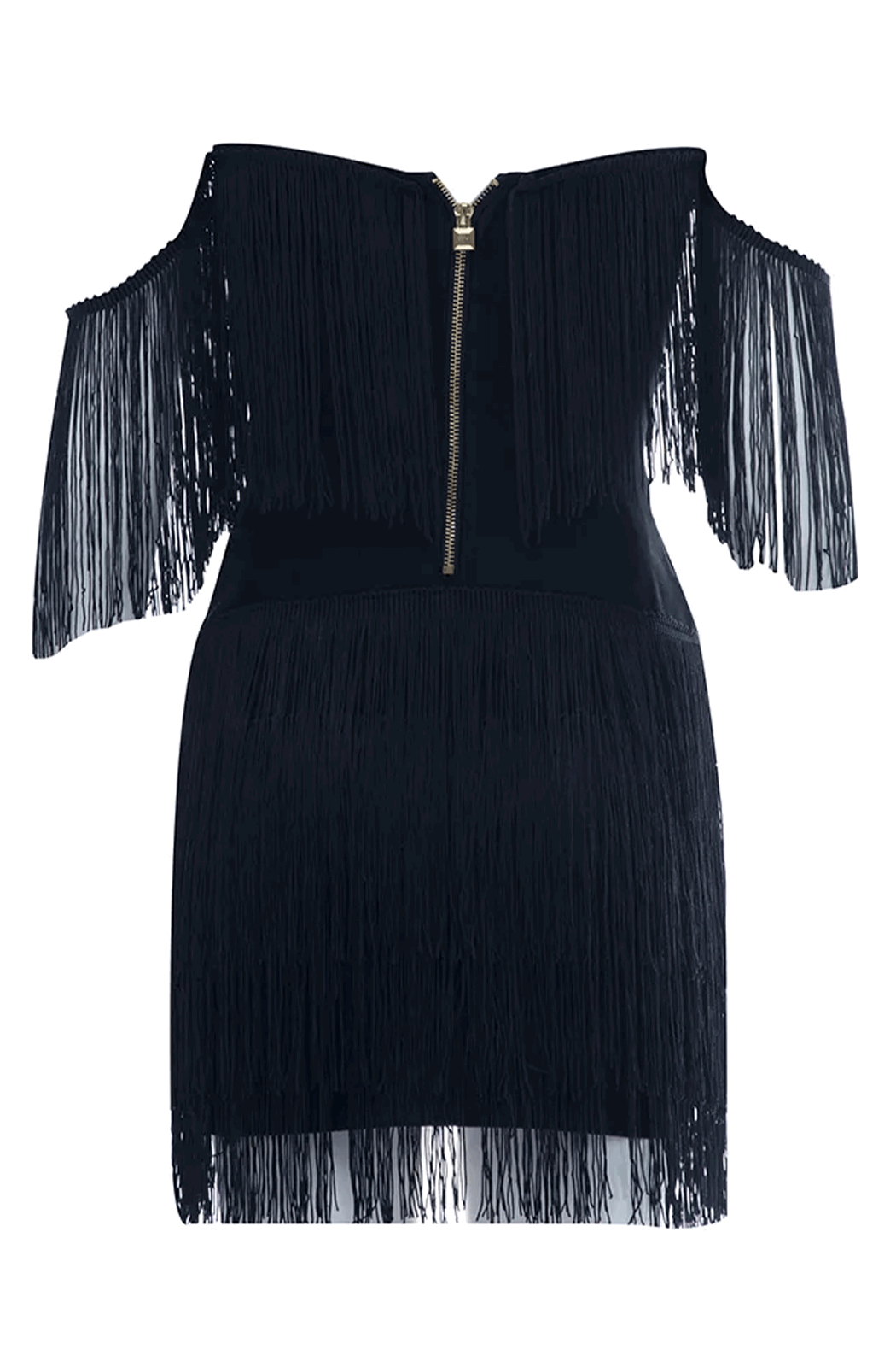 Off-the-shoulder fringed dress