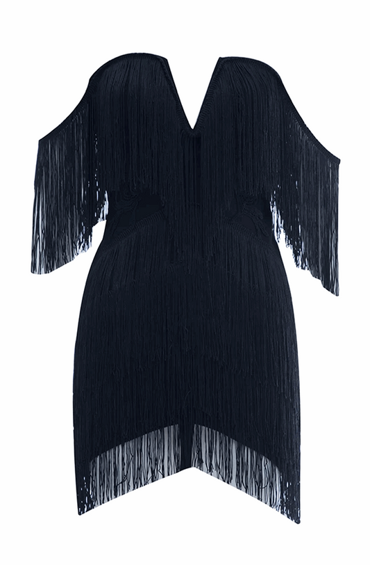 Off-the-shoulder fringed dress