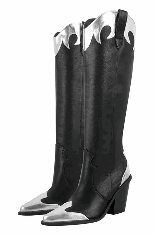 Metal toe black leather western boots