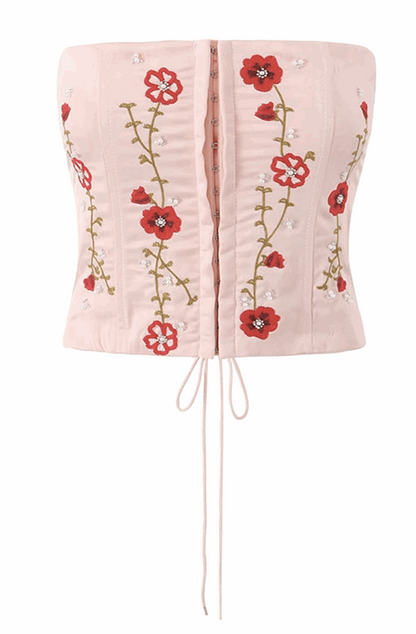 Floral embroidery cropped corset top