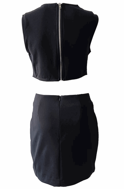 Floral diamonds patchwork sleeveless top and high waist skirt set