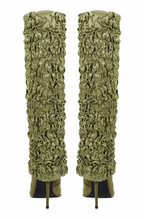 Pleated fold over knee high boots