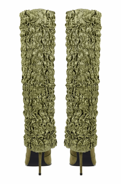Pleated fold over knee high boots