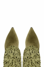 Pleated fold over knee high boots