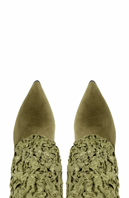 Pleated fold over knee high boots