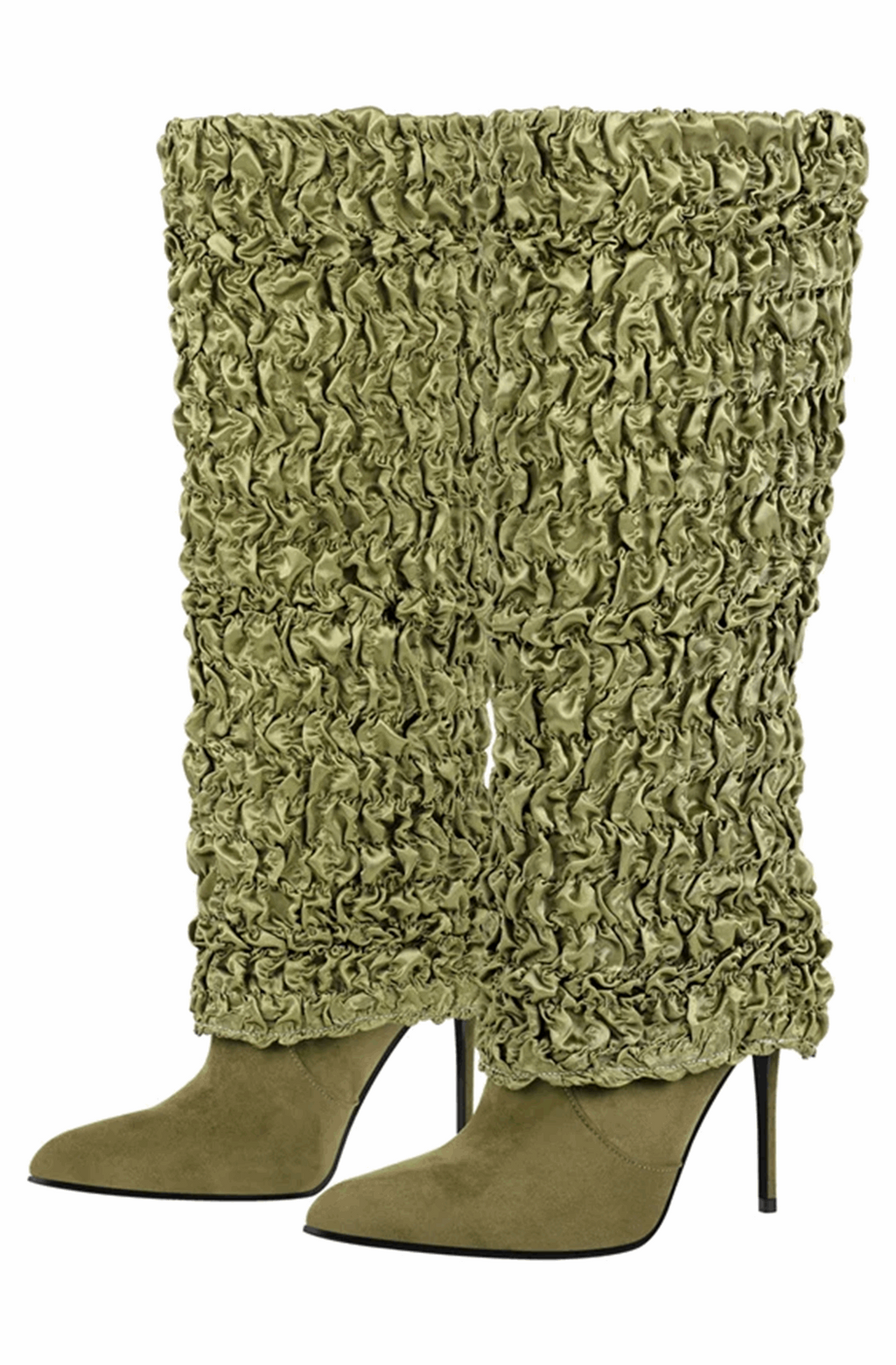 Pleated fold over knee high boots