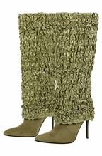 Pleated fold over knee high boots