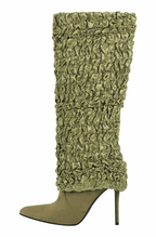 Pleated fold over knee high boots