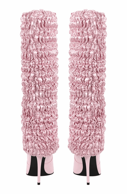 Pleated fold over knee high boots