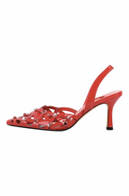 Rhinestone pointed toe ankle strap buckle heeled sandals