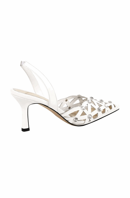 Rhinestone pointed toe ankle strap buckle heeled sandals