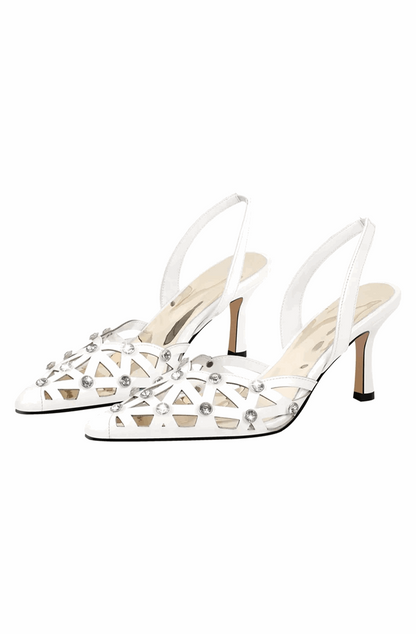 Rhinestone pointed toe ankle strap buckle heeled sandals