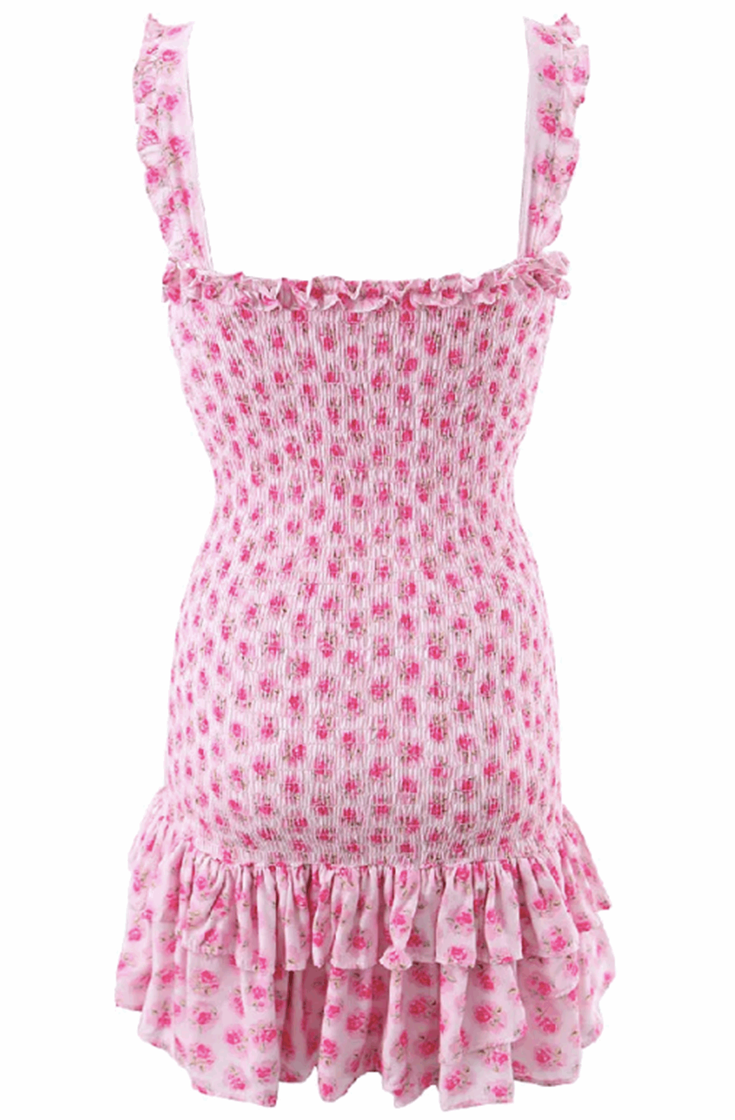 Pink flower print ruffles hem mini dress