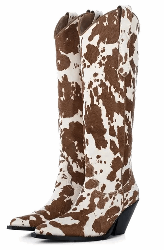 Cow print western boots