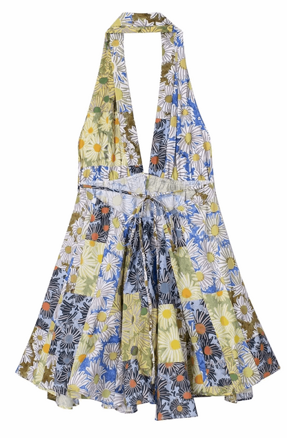 Flower print halter skater dress