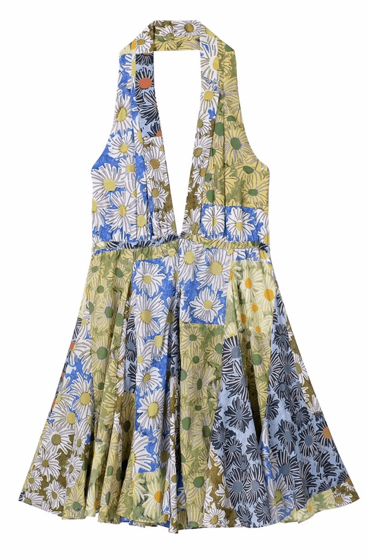 Flower print halter skater dress