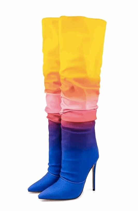 Rainbow over-the-knee boots