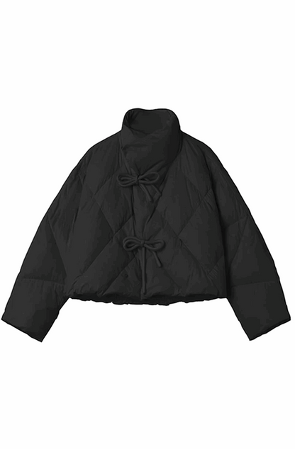 Bow knot quilted puff coat