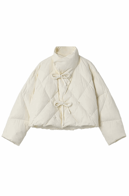Bow knot quilted puff coat