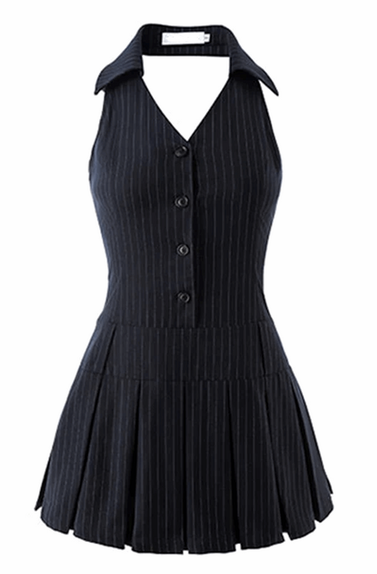 Striped halter A-line mini dress