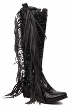 Fringed croco western boots