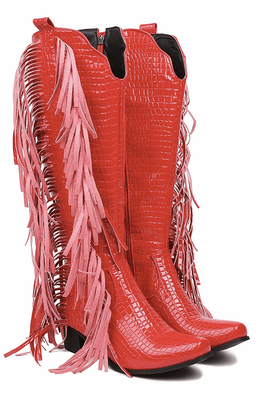 Fringed croco western boots