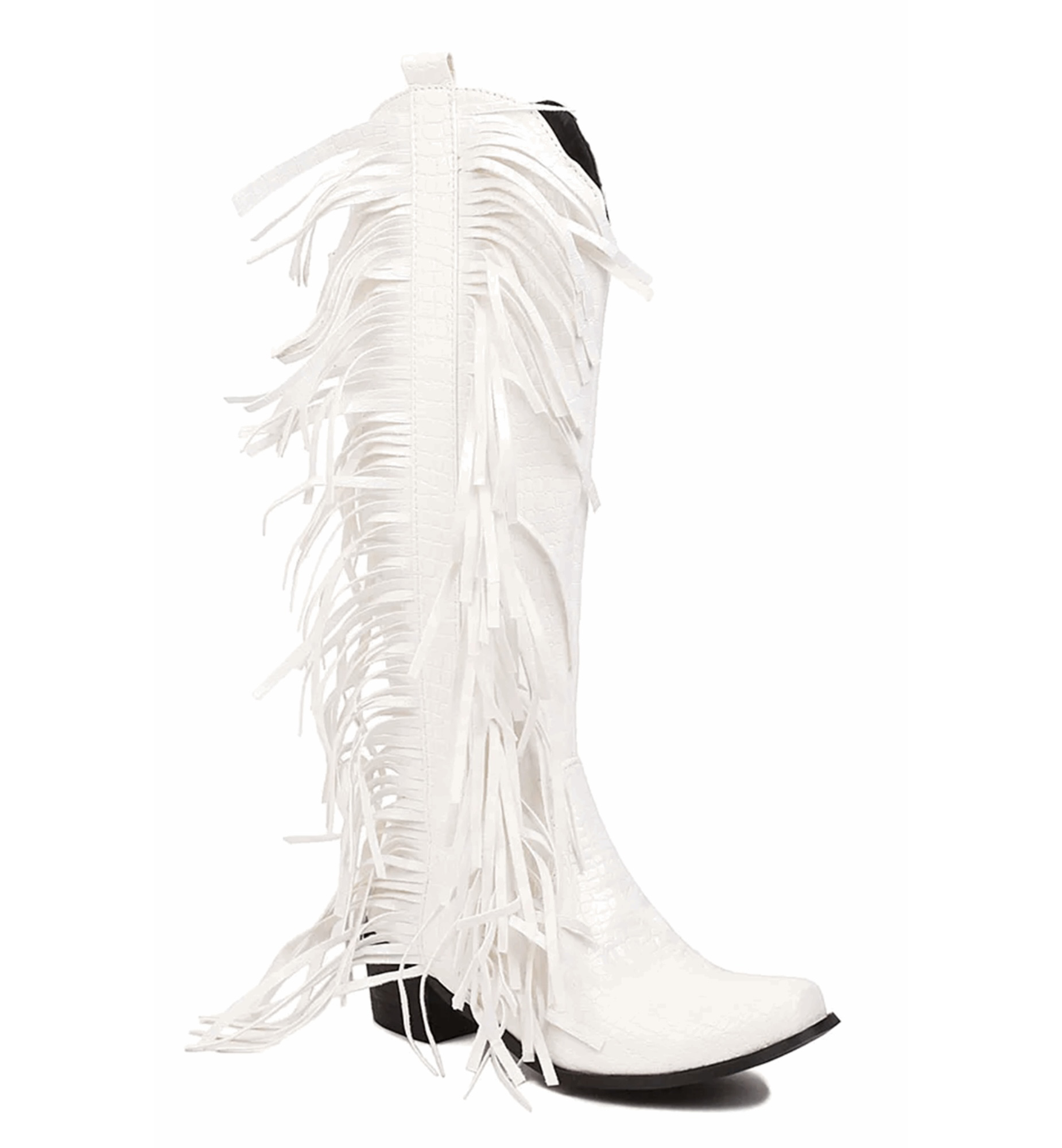 White fringed boot on a white background