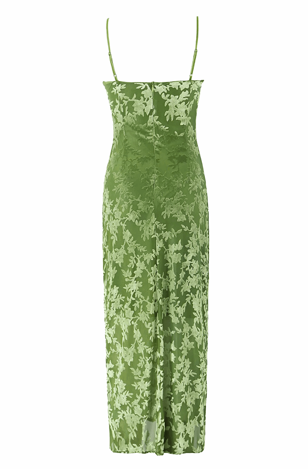 Green floral velvet and mesh midi dress