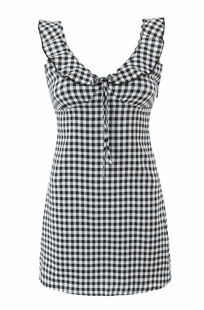 Black and white gingham mini dress