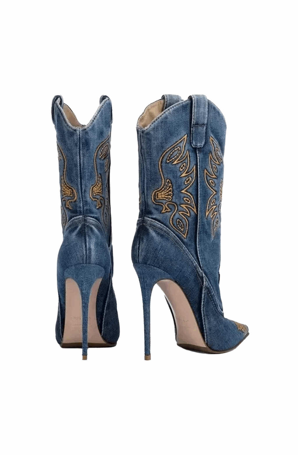 Denim stiletto western boots