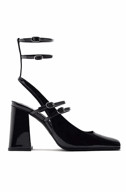 Patent Mary Jane heeled sandals with straps