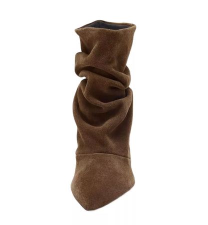 Brown fabric boot cover on a white background