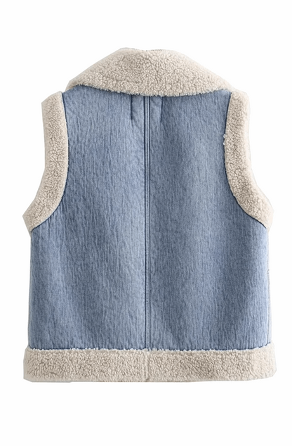Turn down collar lamb denim vest jacket