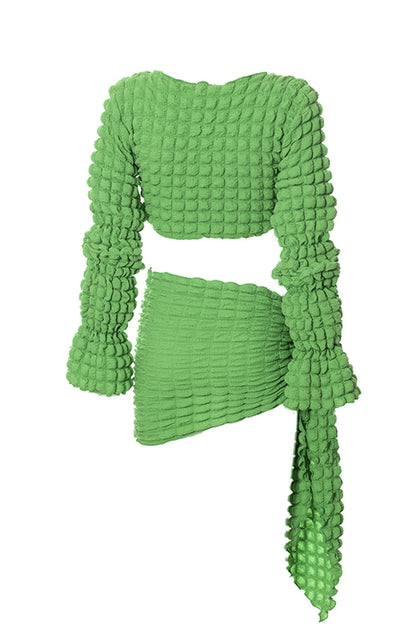 Popcorn fabric crop top and sarong beach set