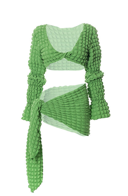 Popcorn fabric crop top and sarong beach set