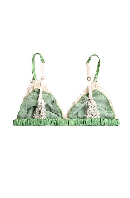 Green satin bra top with lace