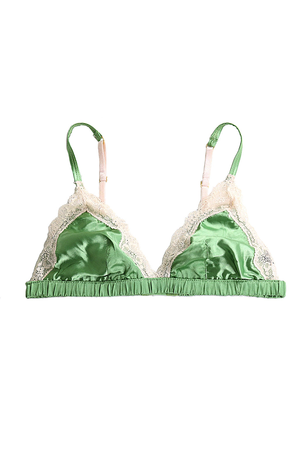 Green satin bra top with lace